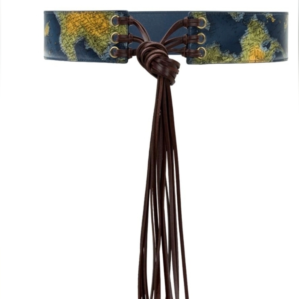 Patricia Nash Greek Map Calvera Leather Tie Belt - Plus 2X